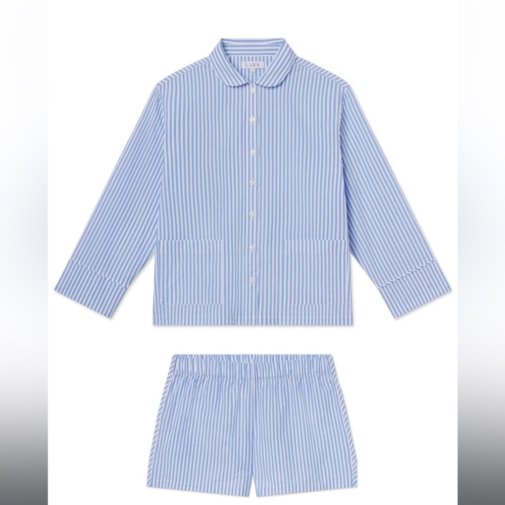 LAKE Georgie Pocket Shorts Set in Blue Seersucker
